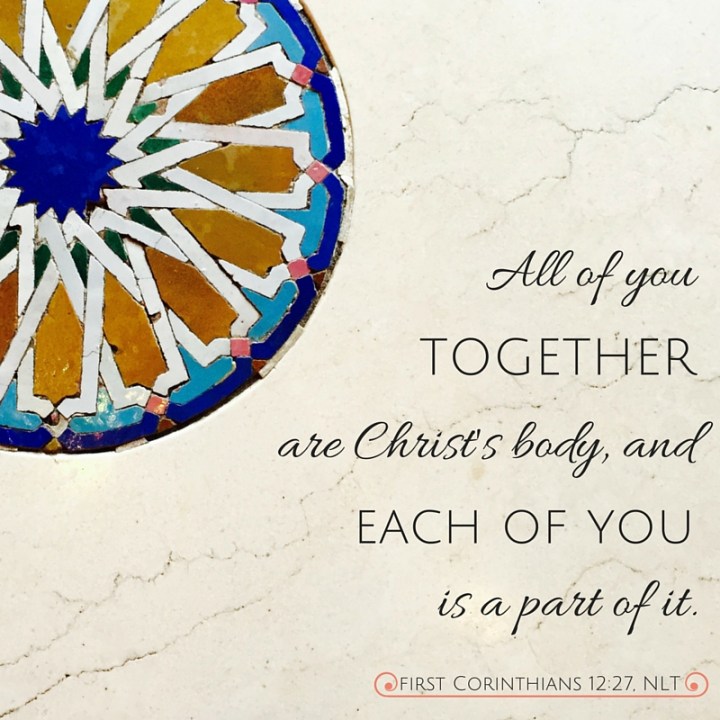 All of you together are Christ’s body,and each of you is a part of it.